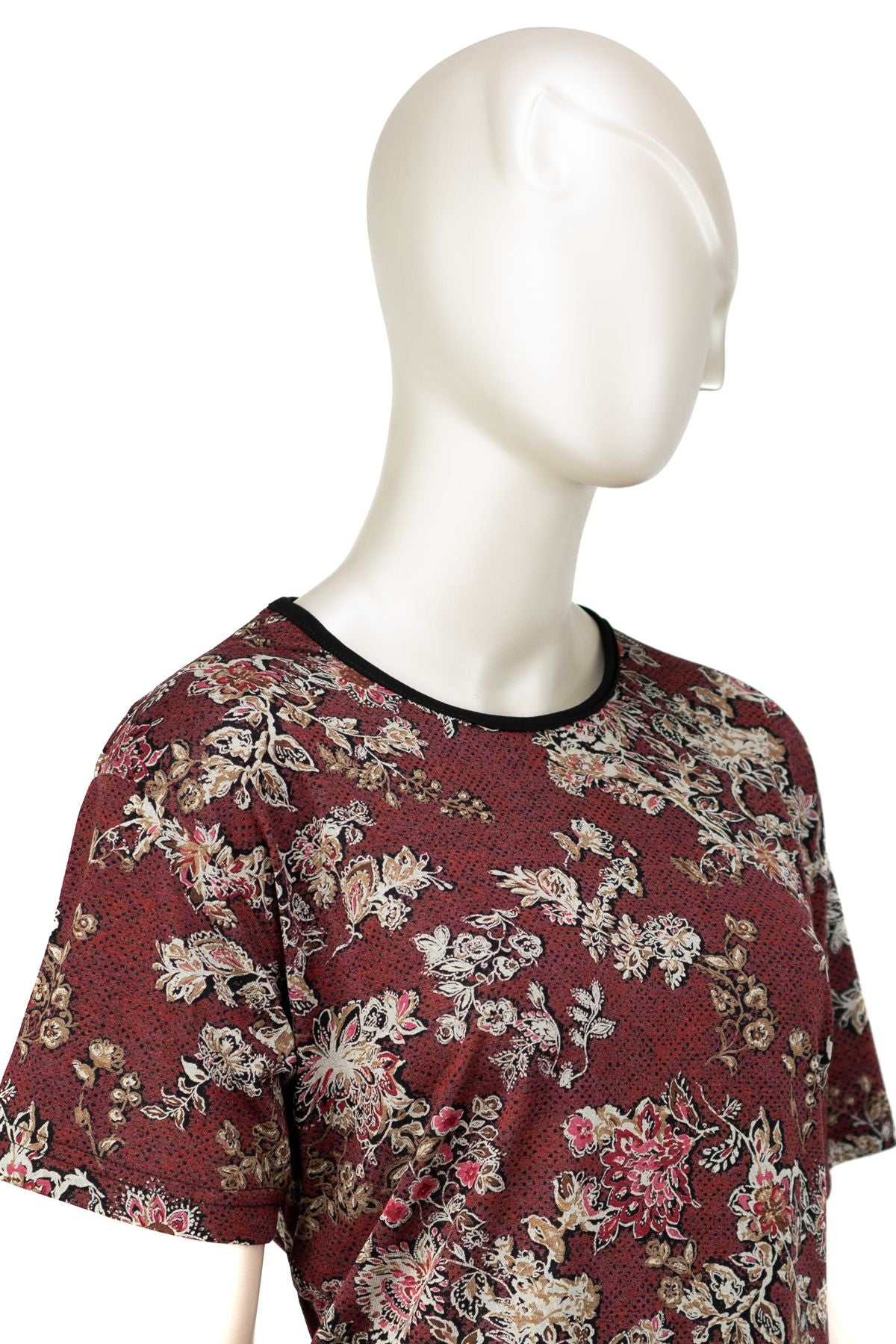 Kadın Turlu Viskon Penye Kumaş Anne Bluz Bahar Gülü Desenli Kısa Kollu Tam Kalıp Likralı